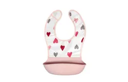 Kushies Waterproof Bib with Soft Silicone catch all pocket&comma; Pink Hearts