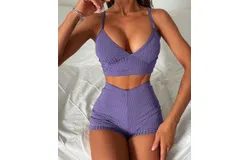 Women Swimwear, Women's Sexy Bikini Suit, Flat Two Piece Swimsuit Threaded Fabric Bikini Swimsuit