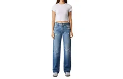Edyson Vincent High Rise Long Wide Leg Jeans In Medium Maggio Wash
