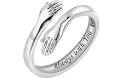 S925 Sterling Silver Hug Rings for Women Adjustable Hugging Hands Open Ring for Men Promise Rings Jewelry Birthday Farthers Day Gifts for Dad Mom Wife Daughters Grandma Best Friend