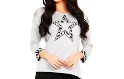 Angel 3&sol;4 Star Sleeve V-Neck Sweater In Silver