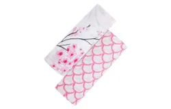 Malabar Baby GOTS Certified Organic Cotton Muslin Swaddle Gift Set for infants&comma; unisex&comma; Sakura &lpar;Cherry Blossom &plus; Pink Rainbow&rpar;