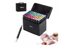 60 Colors Alcohol Markers Set&comma; Dual Tips Blender Art Markers for Drawing Sketching Coloring Artist Pens and Underlining&comma; Professional Permanent Sketch Markers for Kids adult coloring