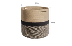 Cotton rope woven basket flower pot basket straw woven round storage basket home decoration dirty clothes basket dirty clothes basket storage basket-30cm black