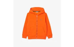 Lacoste Kids Unisex Kangaroo Pocket Zip-Up Hoodie Top In Orange