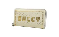 Gucci Sega Guccy Stars White Moon Gold Zipper Leather Wallet