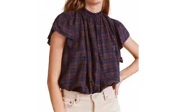 Trovata Carla Highneck Shirt In Tinsel Plaid