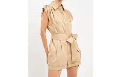 English Factory Raquelle Collared Jumpsuit In Khaki