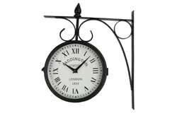 Wrought Iron Antique Brown Round Wall Mount Double Sided Retro Station Clock Round Chandelier Wall Clock with Scroll Wall Side Mount Home Decoration Wall Clock &lpar;Black &plus; White&rpar;