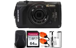 OM SYSTEM Tough TG-7 Digital Camera Black with 64GB Memory Card Accessory Bundle
