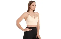 Juniors&apos; and Women&apos;s Lightly Padded Workout Wear&comma; Crisscross Front Plunge Neck Top