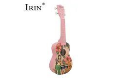 IRIN 21 Inch Acoustic Soprano Ukulele Ukelele Uke Basswood Material with Beautiful Hawaii Style Patterns Pink