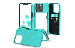 Apple 14 mobile phone case&comma; mirror with stand&comma; card insertable mobile phone case green