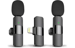 Professional Wireless Lavalier Lapel Microphone for iPhone&comma; iPad - Cordless Omnidirectional Condenser Recording Mic for Interview Video Podcast Vlog
