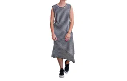 By Together Striped Round Neck Sleeveless Midi Dress In Black&sol;white