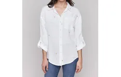 Charlie B Gold Hearts Button Up In White