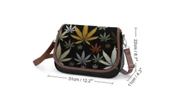Weed Multicolored Black Background Vintage Crossbody Bag for Women Medium Leather Hobo Bags Shoulder Bag Classic City Leather Satchels