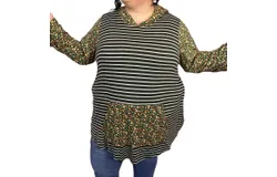 Voll Style Stripes & Floral Hoodie In Black&sol;multi