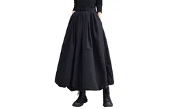 Casual Brief Women’s Ankle-length Solid Color Bud Skirt Loose High Waistline with Pockets and Elastic Strap Black One Size &lpar;&num;3256&rpar;