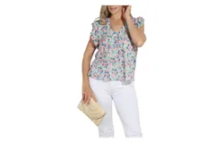 Veronica M Button Ruffle Top In Nadi Print