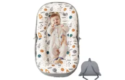 Baby Lounger&comma; Foldable Infant Nest Pillow with Soft Memory Foam Mat&comma; Cover with Adorable Pattern&comma; Converts to Backpack for Easy Travel&comma; 0-12 Months&comma; Rocket