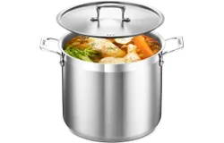 Stockpot – 16 Quart – Brushed Stainless Steel – Heavy Duty Induction Pot with Lid and Riveted Handles – For Soup&comma; Seafood&comma; Stock&comma; Canning and for Catering for Large Groups and Events by BAKKEN