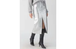 Sanctuary Leather Like Midi Skirt In Silver