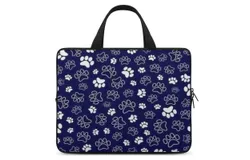 Blue And White Dog Paws on Dark Blue Background Laptop Bag Women Man 10 12 13 15 17 Inch Office Notebook Travel Computer Handbag Waterproof Bag Notebook Cover