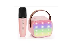 Mini Karaoke Machine for Kids&comma; Portable Bluetooth Speaker with Wireless Microphone&comma; Christmas Toy Gift for Kids for Girls 4-10 Years Old &lpar;Pink 1 Microphone&rpar;