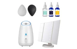 Ultimate Radiance Skincare & Beauty Bundle&colon; Tri-Fold Vanity Mirror&comma; Pursonic Facial Steamer&comma; Anti-Aging Serum Set & Konjac Sponge Duo