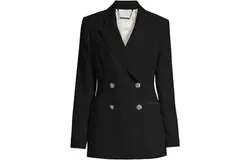 Ted Baker Women Solid Black Llayla Double Breasted Embossed Button Blazer Jacket