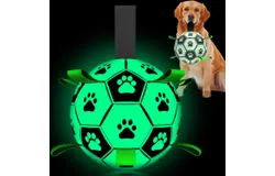 Glow in The Dark Dog Toys Soccer Ball with Straps&comma; Interactive Dog Toys Puppy Birthday Gifts&comma; Dog Tug Water Toy&comma; Indoor&sol;Outdoor Light Up Dog Balls for Small & Medium Dogs（8 Inch Size 3）