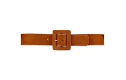 Streets Ahead Women Covered Buckle Leather Belt In Cognac