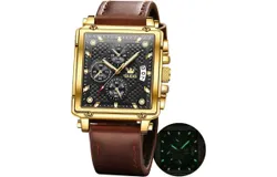 OLEVS Men&apos;s Watch Quartz Chronograph Leather Fashion Formal Watch Date Waterproof Luminous Casual Square Business Watch
