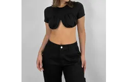 Mimosa Crew Neck Cropped Underwire Tee In Black