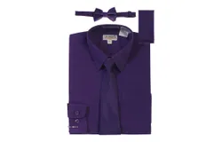 Gioberti Boy&apos;s Long Sleeve Dress Shirt &plus; Solid Tie&comma; Bow Tie&comma; and Hanky