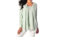 French Kyss Nikki Kashmira Grommet Open Cardigan In Mint