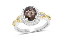 1&period;90 Carat Genuine Smoky Quartz&comma; Yellow Diamond & White Diamond &period;925 Sterling Silver Ring