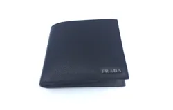 Prada Mens Wallet Black Gray Vitello Micro Grain Leather Bifold