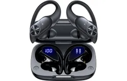 Bluetooth Headphones Wireless Earbuds 80 Hours Play Time Wireless Charging Case Digital Display Sports Earbuds With Ear Hooks Deep Bass IPX7 Waterproof Over-Ear Headphones For TV, Mobile Phone, Laptop Black