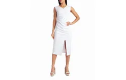 Nicole Miller Ella Crepe Ruched Midi Dress In Brilliant White