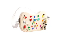 Wooden Autism Sensory Toy&comma; Toddler Shoulder Bag Type LED Switch Plate&comma; Suitable for 3-6 Year Old Children to Develop Fine Motor Skills Busy Style