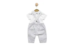 Mintini Infant&apos;s Top & Dungaree Set In White&sol;grey