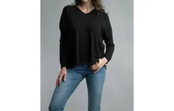 Tempo Paris V-Neckline Fringe Hem Sweater In Black