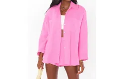 Show Me Your Mumu Weekday Button Up Shirt In Bubblegum Gauze