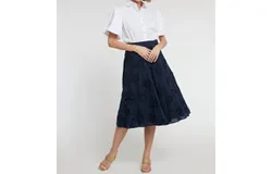 Hinson Wu Gloria Skirt In Navy Floral Applique