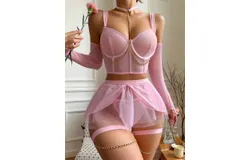 Erotic Lingerie&comma; Sexy Fishnet Pajama Set&comma; Lingerie With Gloves&comma; Chain Lace Lingerie