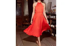 Lucy Paris Kora Pleated Dress In Red