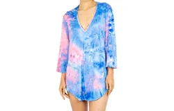 Jordan Taylor V-Neck Bell Sleeve Tunic Top In Pink &sol; Blue
