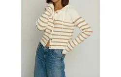 Central Park West Striped Dickey Sweater Jacket In Ivory Combo